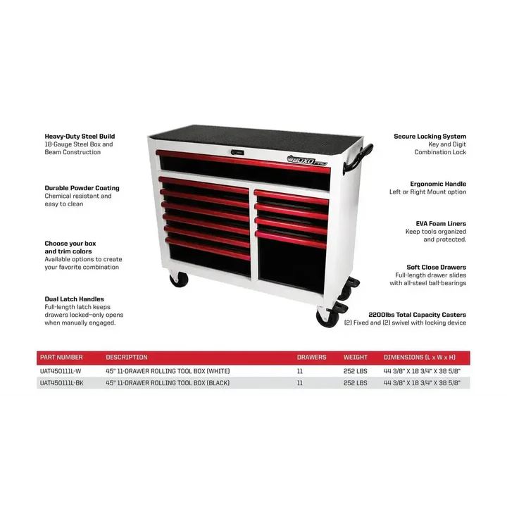 PRO SERIES 45" 11 DRAWER ROLLING TOOL BOX